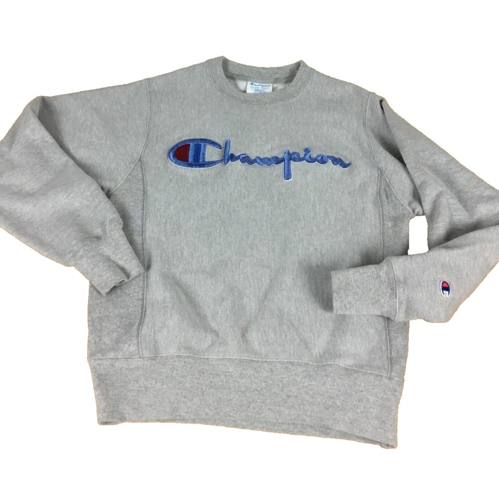 Champion Reverse Weave Sweatshirt Mens Small Gray Embroidered Script Logo GF70